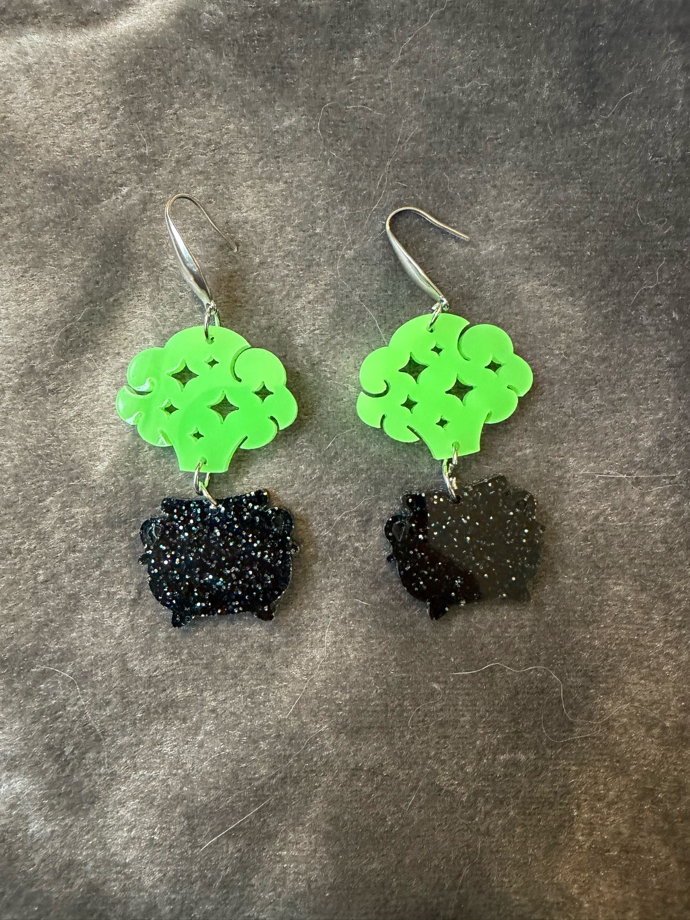 Witch’s Cauldron Earrings with Glitter Accents
